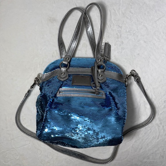 Coach Handbags - Coach Limited Edition Poppy Sequins Bag Blue Silver Metallic Discontinued